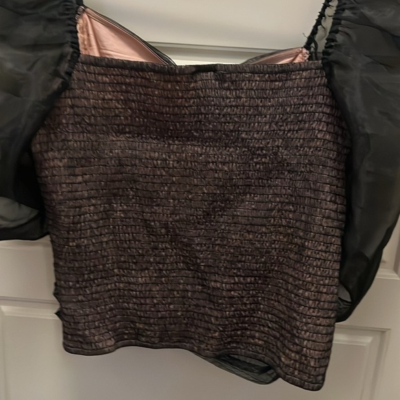 Anthropologie Sheer Puff Sleeve Ruched Black Mesh blouse Sz XL valentine days - Picture 4 of 10